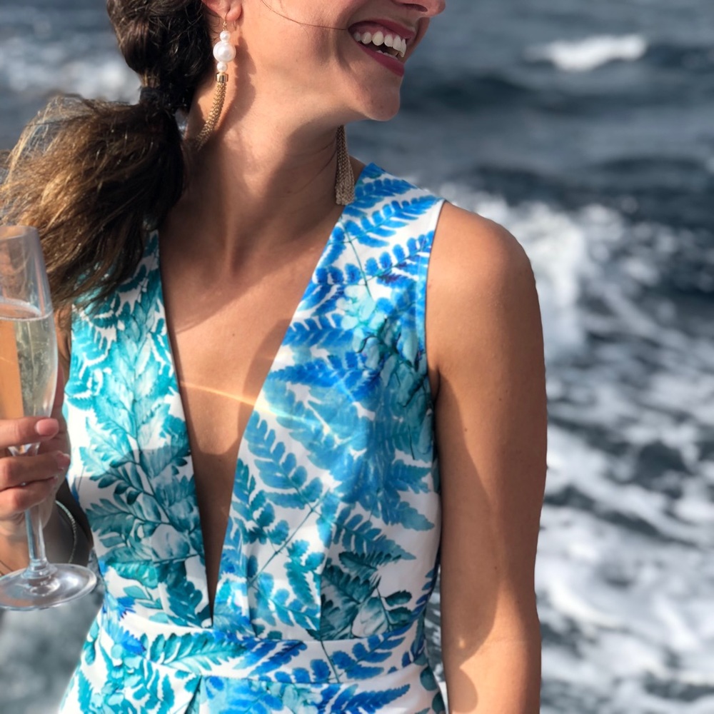 Lulu's Blue and White Fern Print romper